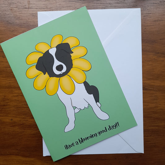 'Have a Blooming Good Day' Collie-Flower Greetings Card